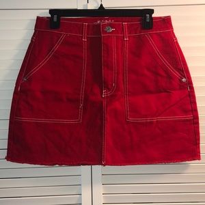 Red Mini Jean Skirt